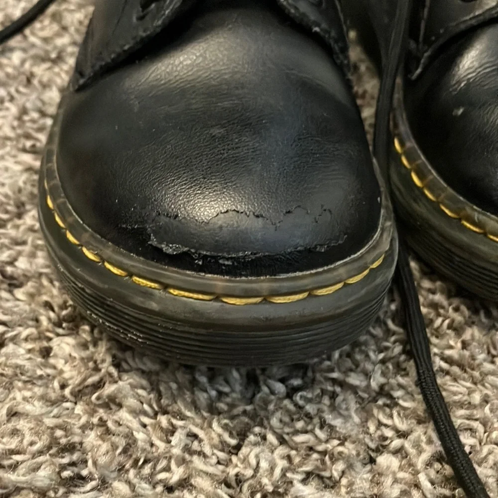 Dr. Martens Black Zavala Combat Boots with Yellow Stitching
